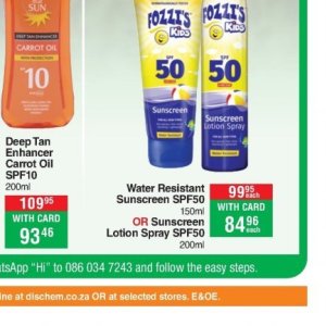 Sunscreen lotion at Dis-Chem Pharmacies