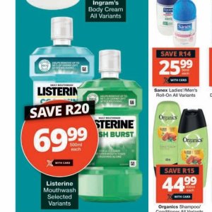 Mouthwash listerine  at Checkers