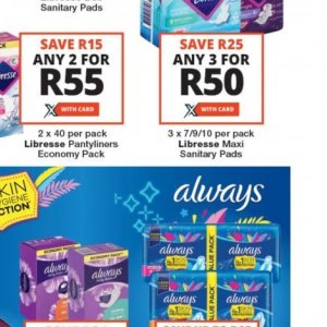 Sanitary pads libresse  at Checkers