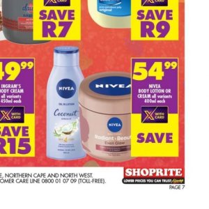 Body lotion nivea  at Shoprite