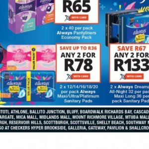 Sanitary pads at Checkers