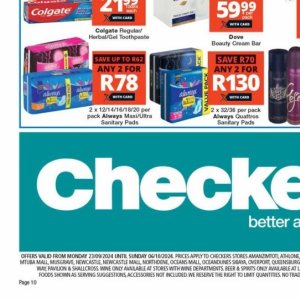 Sanitary pads at Checkers