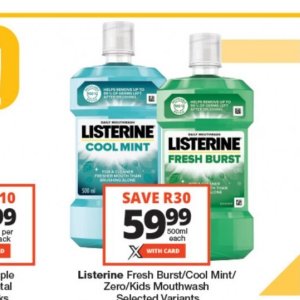 Mouthwash listerine  at Checkers