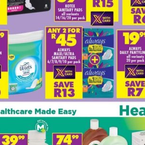 Sanitary pads at Shoprite