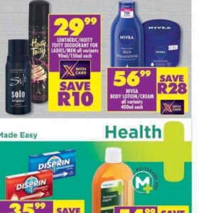 Body lotion nivea  at Shoprite