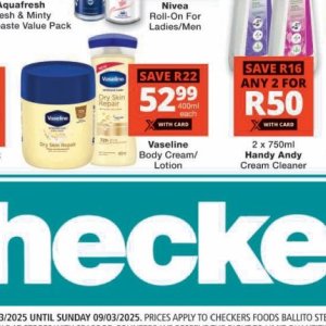 Body cream at Checkers