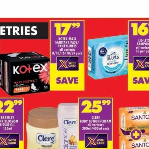 Sanitary pads at Shoprite