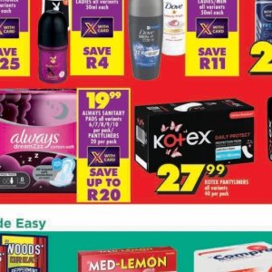 Sanitary pads at Shoprite