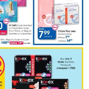 Sanitary pads at Clicks
