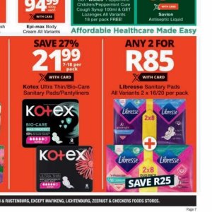 Sanitary pads libresse  at Checkers