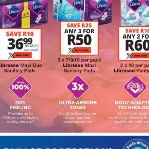 Sanitary pads libresse  at Checkers