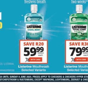 Mouthwash listerine  at Checkers