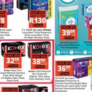 Sanitary pads at Checkers