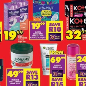 Sanitary pads at Shoprite