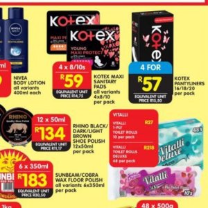 Sanitary pads at Shoprite