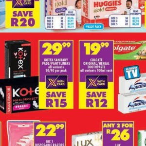 Sanitary pads at Shoprite