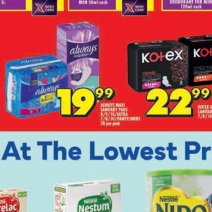 Sanitary pads at Shoprite