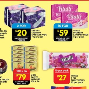Sanitary pads at Shoprite