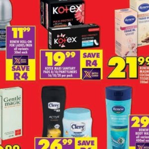 Sanitary pads at Shoprite