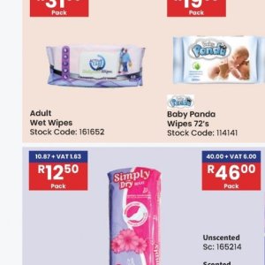 Wet wipes at Africa Cash and Carry