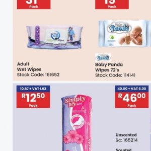Wet wipes at Africa Cash and Carry