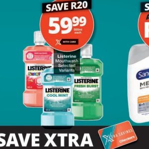 Mouthwash listerine  at Checkers