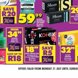 Sanitary pads at Shoprite