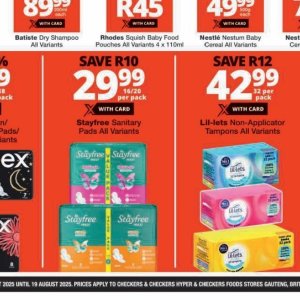 Sanitary pads at Checkers
