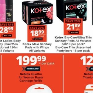 Sanitary pads at Checkers