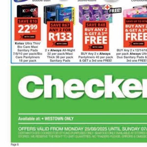 Sanitary pads at Checkers