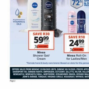 Shower gel nivea  at Checkers