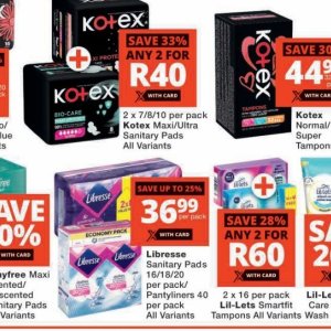 Sanitary pads libresse  at Checkers