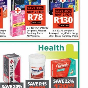 Sanitary pads at Checkers