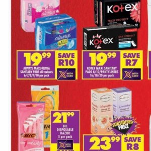 Sanitary pads at Shoprite
