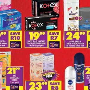 Sanitary pads at Shoprite