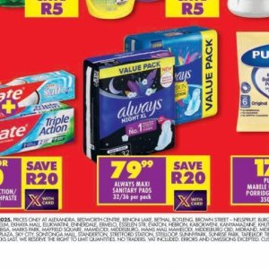 Sanitary pads at Shoprite