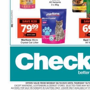 Cat litter at Checkers