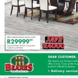 Dining room set at Beares