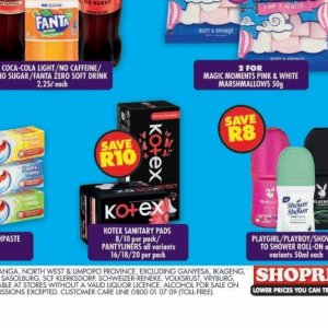 Sanitary pads at Shoprite