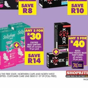 Sanitary pads at Shoprite