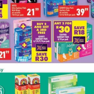Sanitary pads at Shoprite