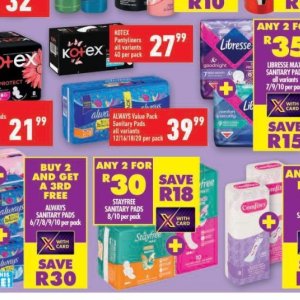 Sanitary pads at Shoprite