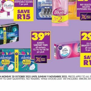 Sanitary pads at Shoprite