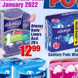 Sanitary pads at Three Star Cash and Carry