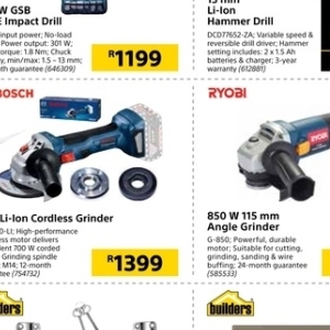 Builders warehouse store angle grinder