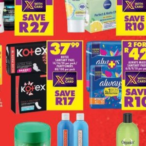 Sanitary pads at Shoprite