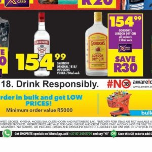 Vodka smirnoff  at Shoprite